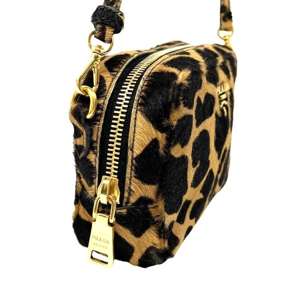 PRADA Vintage Logo Pony Hair Giraffe Crossbody Mini Bag Camel Brown [105915] - Picture 7 of 13